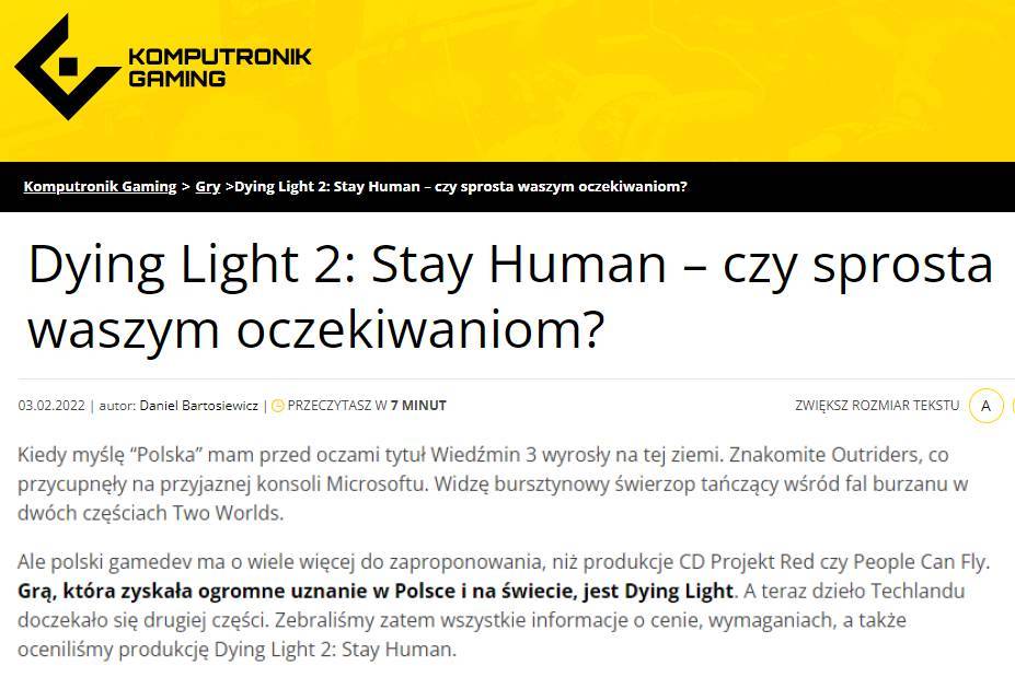 dying light 2 komputronik gaming daniel bartosiewicz