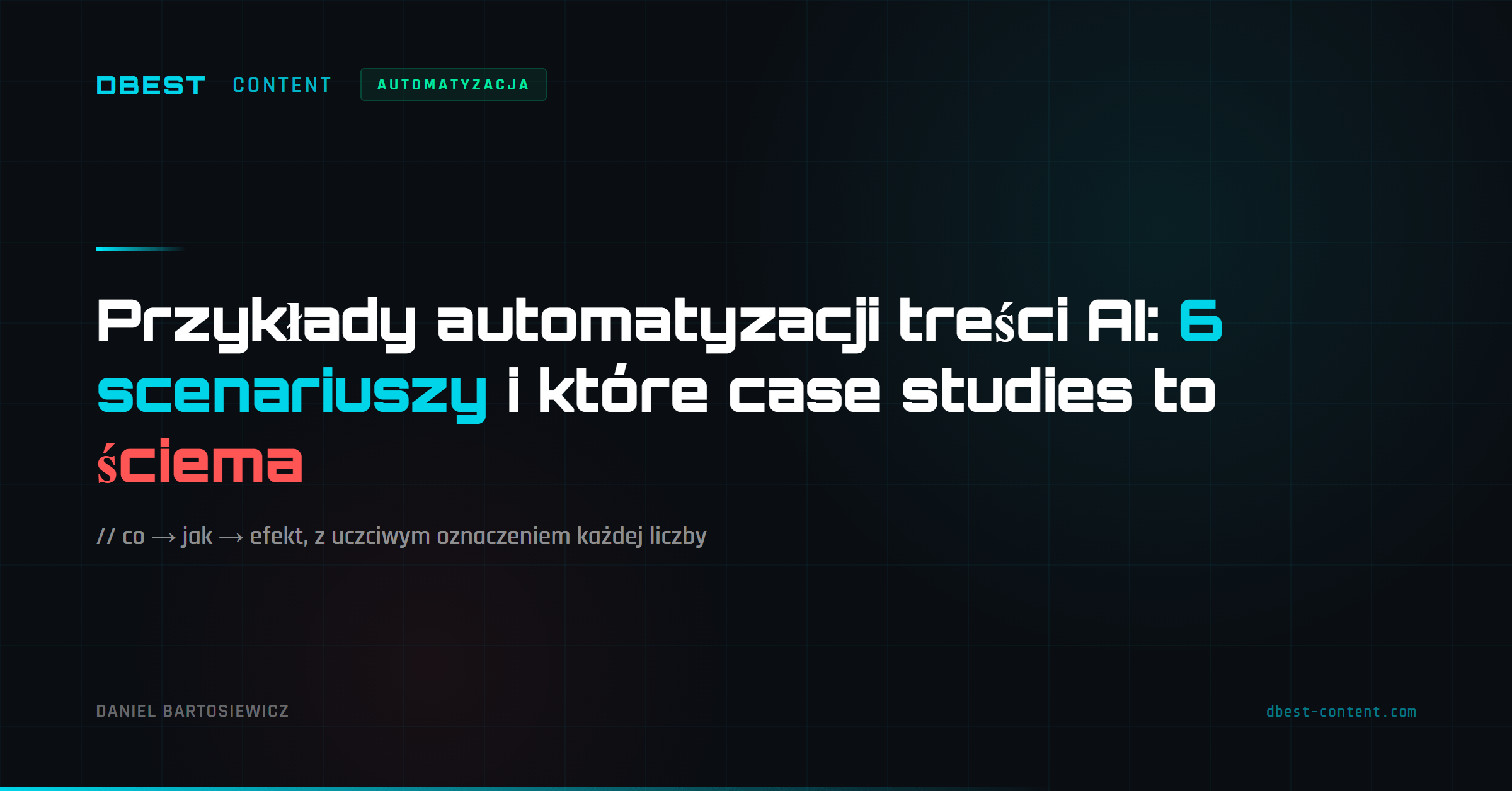 Sześć konkretnych scenariuszy automatyzacji treści z AI w formacie co → jak → efekt, rozbiór głośnego SEO heistu Jake'a