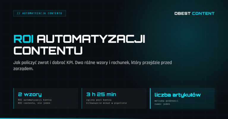Jak policzyć ROI automatyzacji contentu: dwa różne wzory, tabela KPI z benchmarkami, metryki próżności kontra wynikowe i