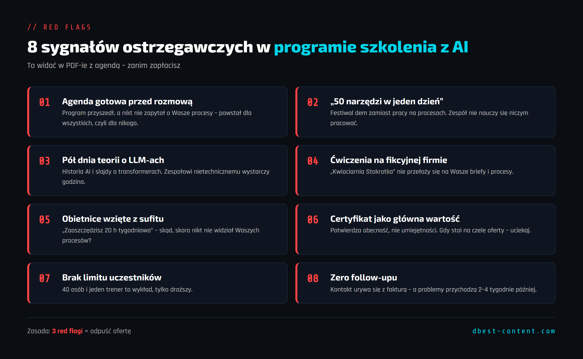 Program szkolenia z AI – red flags i green flags, które widać w agendzie 2 Program szkolenia z AI – red flags i green flags, które widać w agendzie – grafika