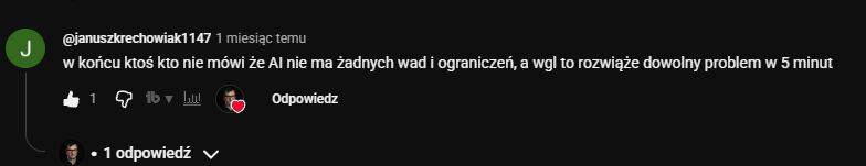 Współpraca reklamowa 7 Komentarz widza doceniający mówienie o wadach i ograniczeniach AI